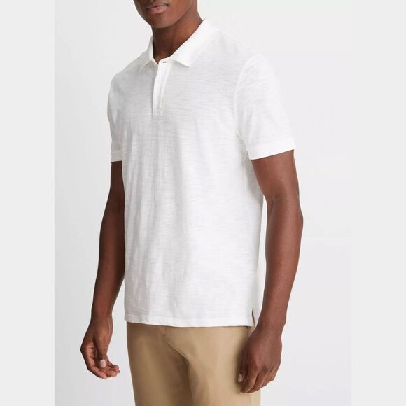 Vince Short Sleeve Slub Polo in White | Small - Picture 2 of 7